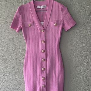 Endless rose Pink Button-Down Ribbed Dress